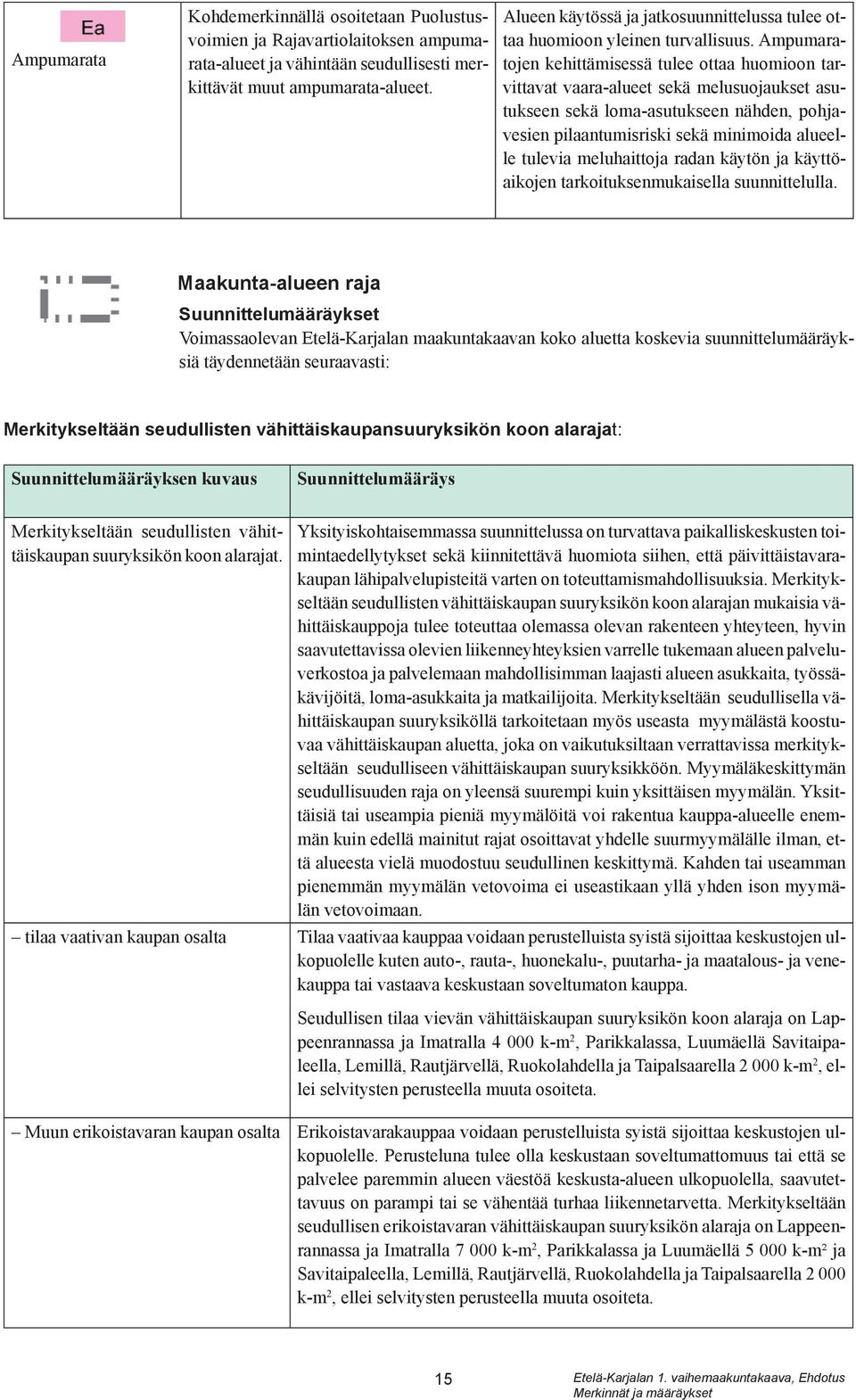 Ampumaratojen kehittämisessä tulee ottaa huomioon tarvittavat vaara-alueet sekä melusuojaukset asutukseen sekä loma-asutukseen nähden, pohjavesien pilaantumisriski sekä minimoida alueelle tulevia