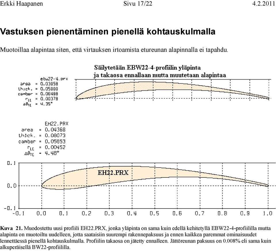 tapahdu. Kuva 21. Muodostettu uusi profiili EH22.