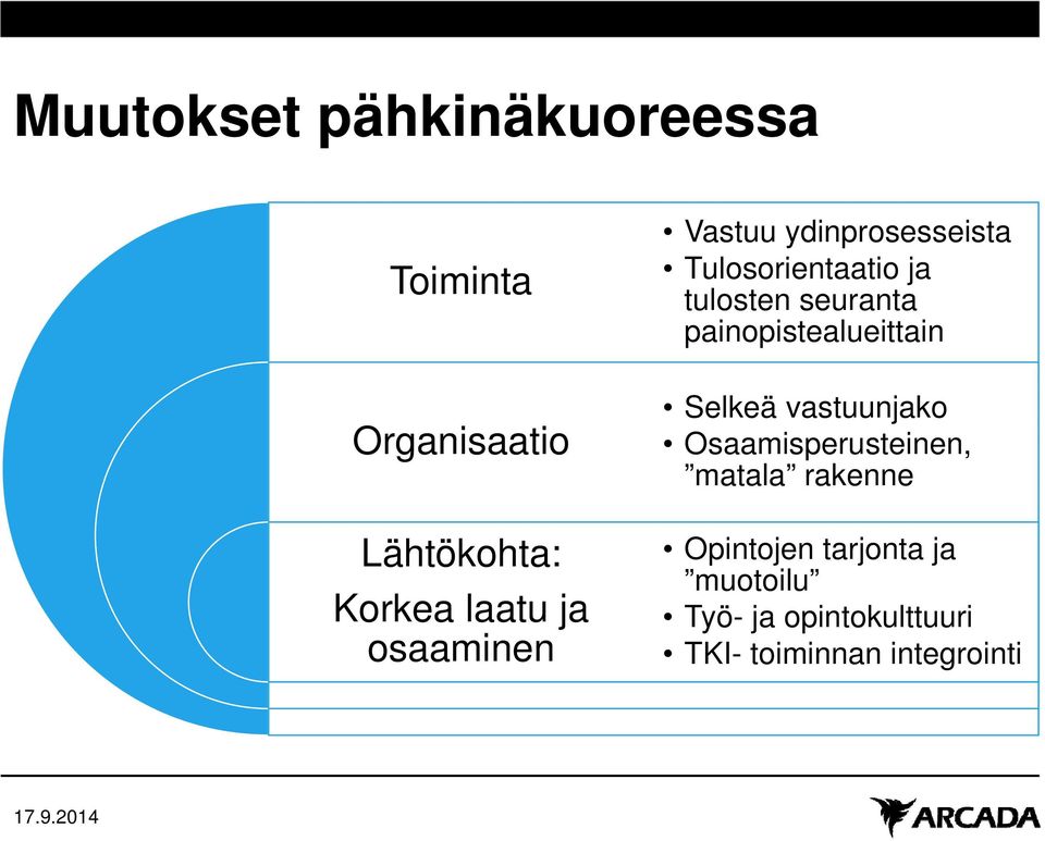 painopistealueittain Selkeä vastuunjako Osaamisperusteinen, matala rakenne