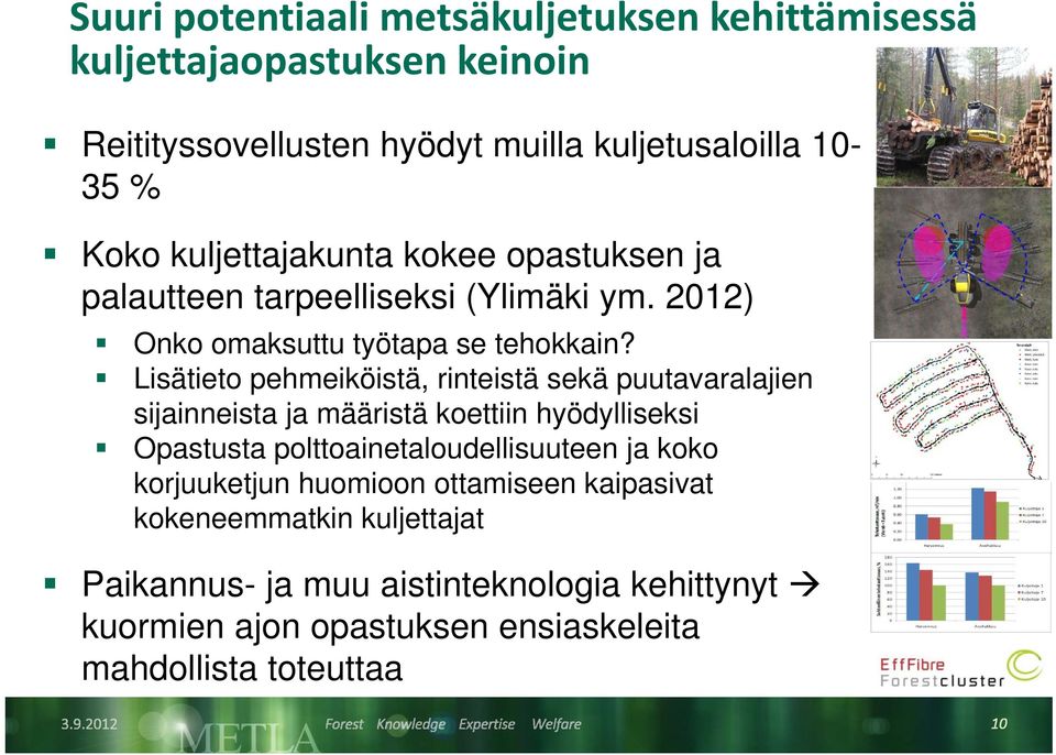 Lisätieto pehmeiköistä, rinteistä sekä puutavaralajien sijainneista ja määristä koettiin hyödylliseksi Opastusta polttoainetaloudellisuuteen ja