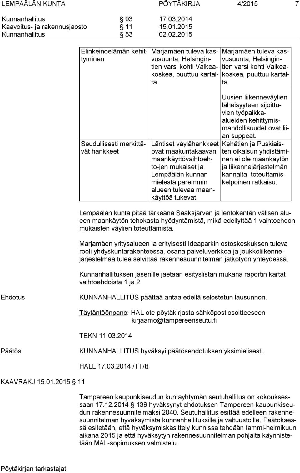 Marjamäen tuleva kasvu suun ta, Hel sin gintien varsi kohti Val keakos kea, puuttuu kar talta.