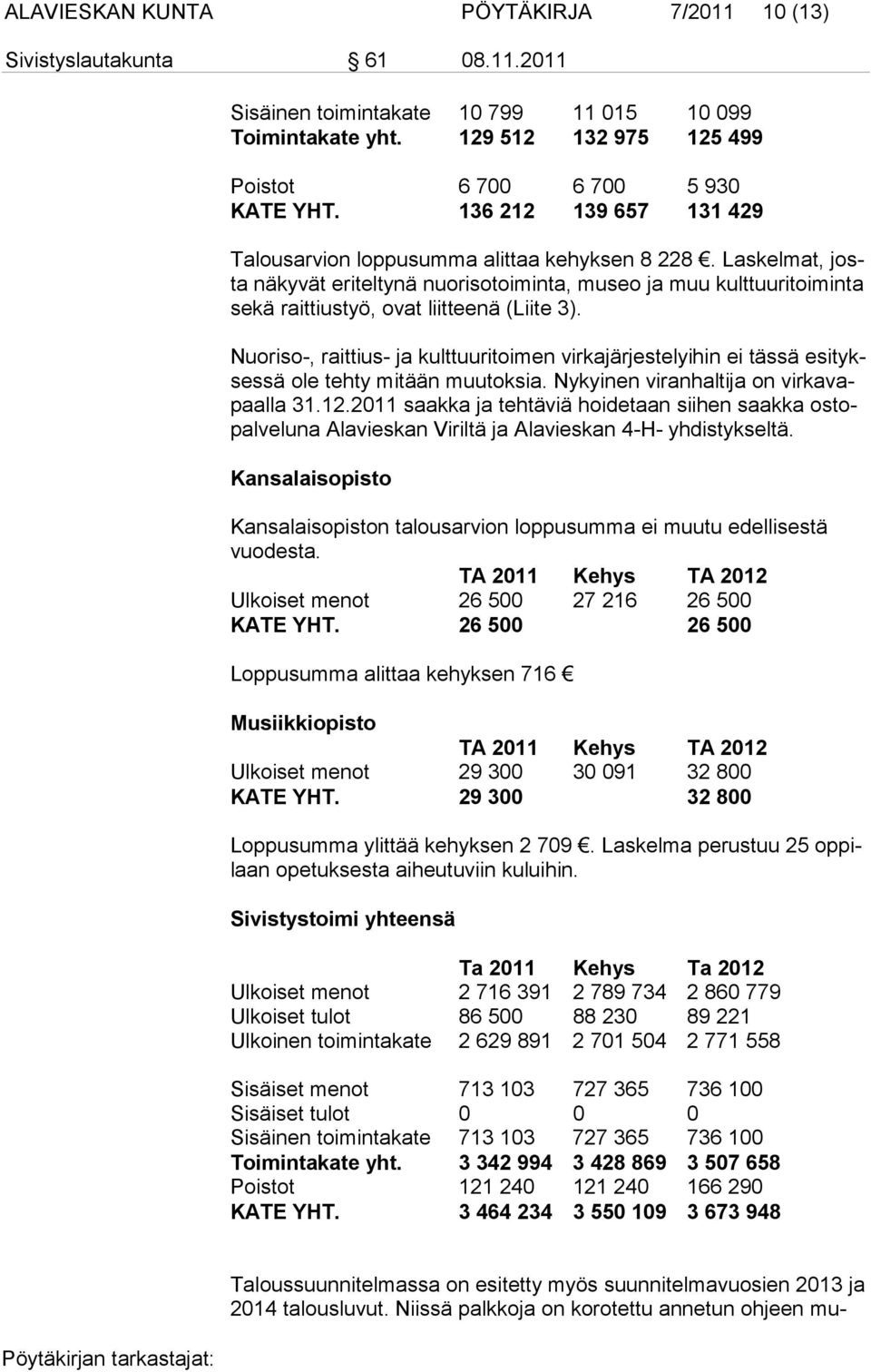 Nuoriso-, raittius- ja kulttuuritoimen virkajärjestelyihin ei tässä esityksessä ole tehty mitään muutoksia. Nykyinen viranhaltija on virkavapaalla 31.12.