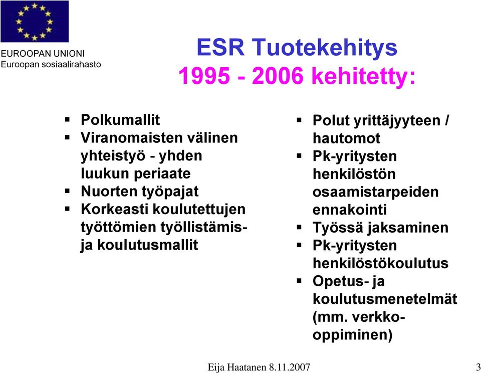 yrittäjyyteen / hautomot Pk-yritysten henkilöstön osaamistarpeiden ennakointi Työssä jaksaminen