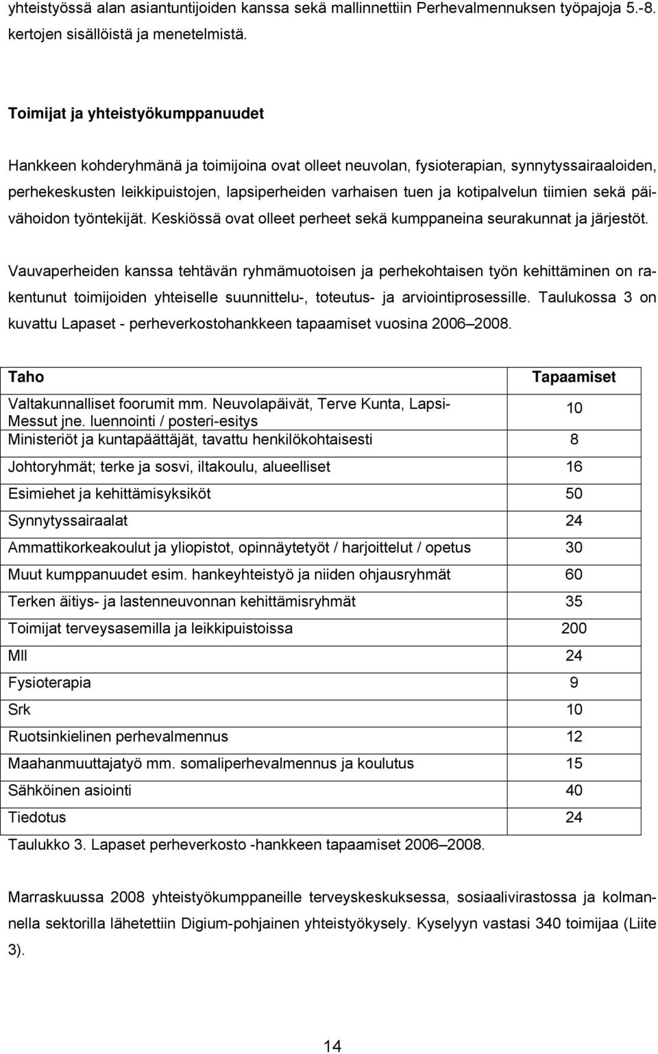 kotipalvelun tiimien sekä päivähoidon työntekijät. Keskiössä ovat olleet perheet sekä kumppaneina seurakunnat ja järjestöt.