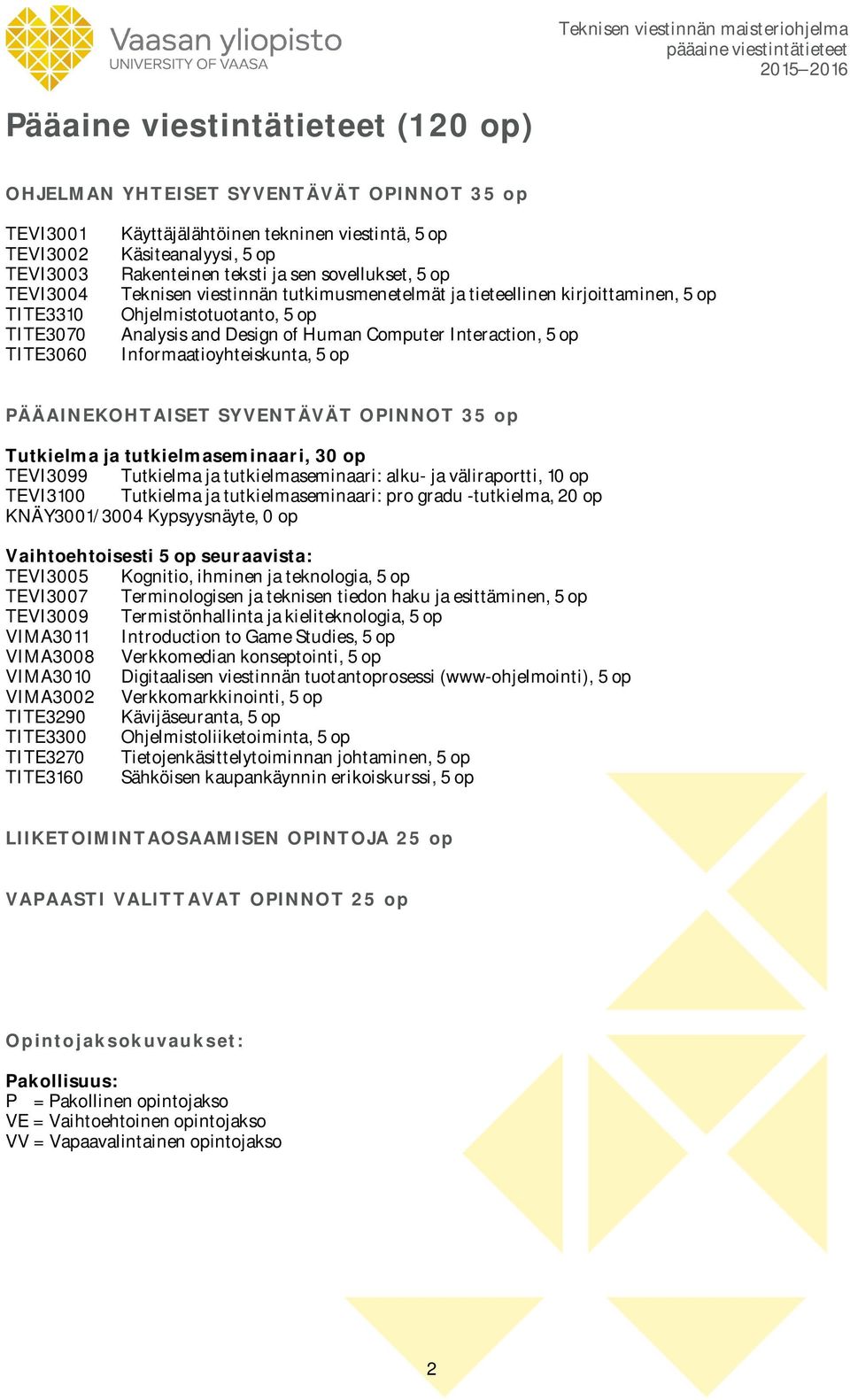 Interaction, 5 op Informaatioyhteiskunta, 5 op PÄÄAINEKOHTAISET SYVENTÄVÄT OPINNOT 35 op Tutkielma ja tutkielmaseminaari, 30 op TEVI3099 Tutkielma ja tutkielmaseminaari: alku- ja väliraportti, 10 op