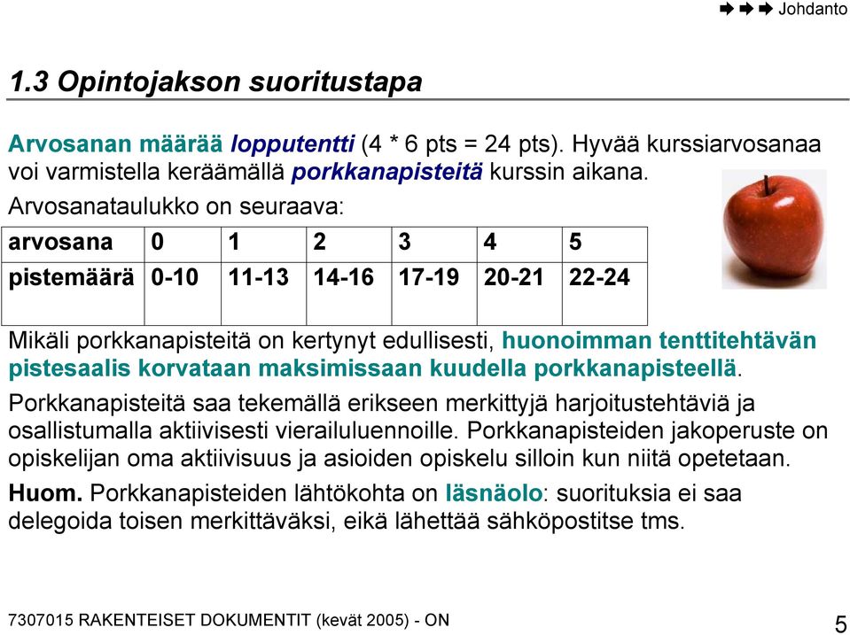 korvataan maksimissaan kuudella porkkanapisteellä. Porkkanapisteitä saa tekemällä erikseen merkittyjä harjoitustehtäviä ja osallistumalla aktiivisesti vierailuluennoille.