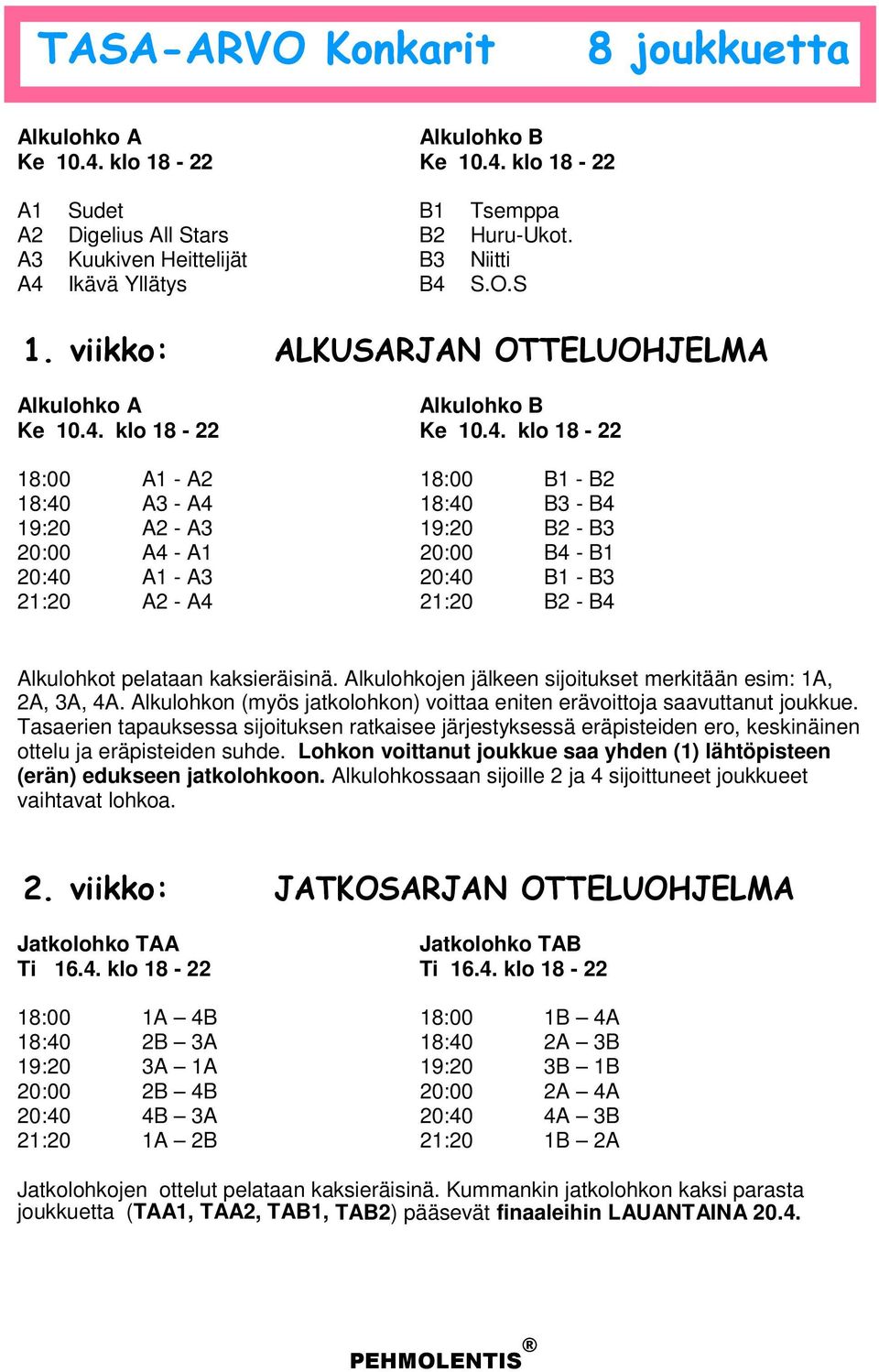 klo 18-22 Ke 10.4.