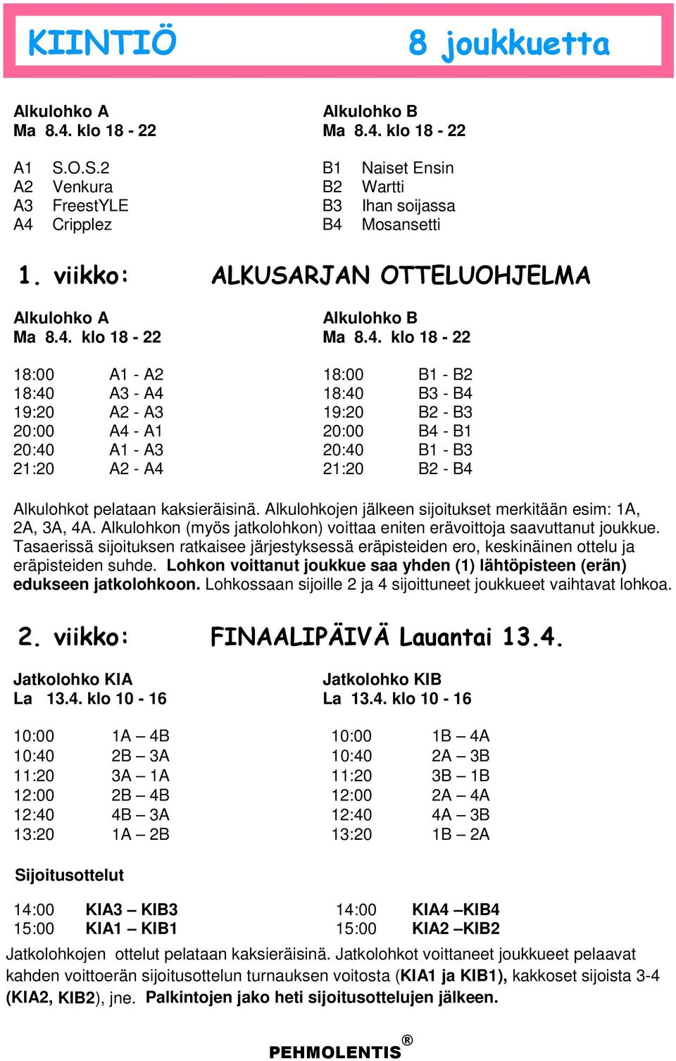 klo 18-22 Ma 8.4.