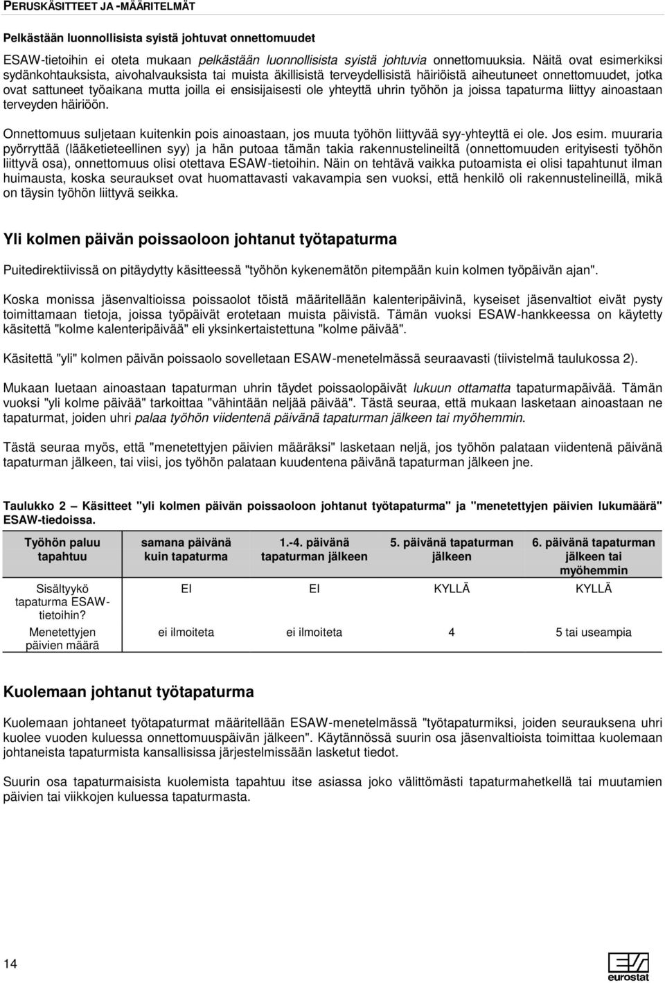 ole yhteyttä uhrin työhön ja joissa tapaturma liittyy ainoastaan terveyden häiriöön. Onnettomuus suljetaan kuitenkin pois ainoastaan, jos muuta työhön liittyvää syy-yhteyttä ei ole. Jos esim.