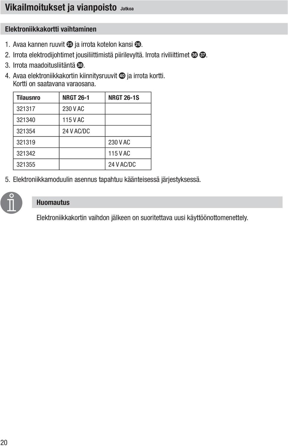 . Avaa elektroniikkakortin kiinnitysruuvit D ja irrota kortti. Kortti on saatavana varaosana.