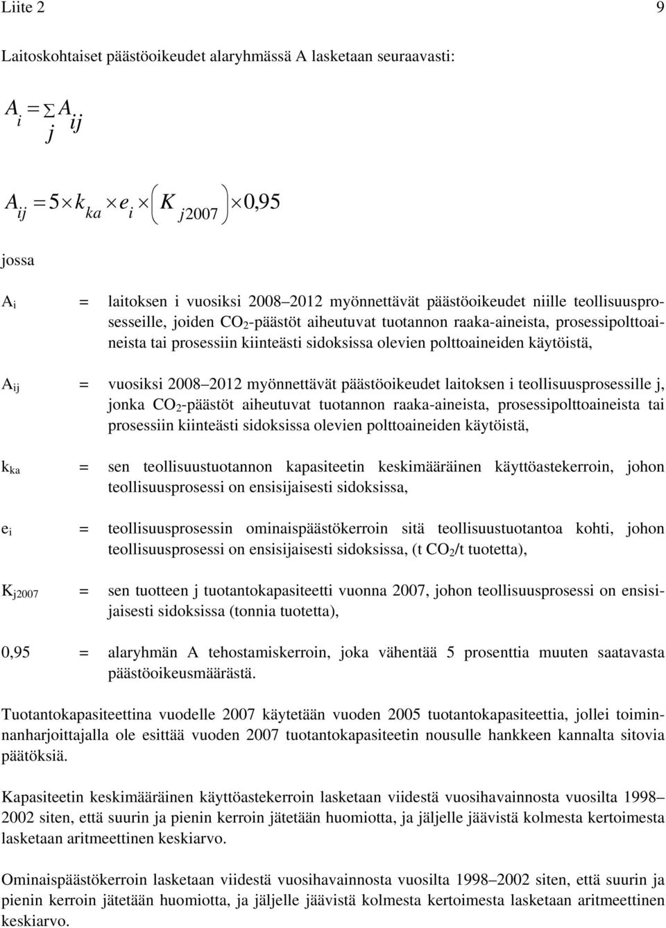 2008 2012 myönnettävät päästöoikeudet laitoksen i teollisuusprosessille j, jonka CO 2 -päästöt aiheutuvat tuotannon raaka-aineista, prosessipolttoaineista tai prosessiin kiinteästi sidoksissa olevien