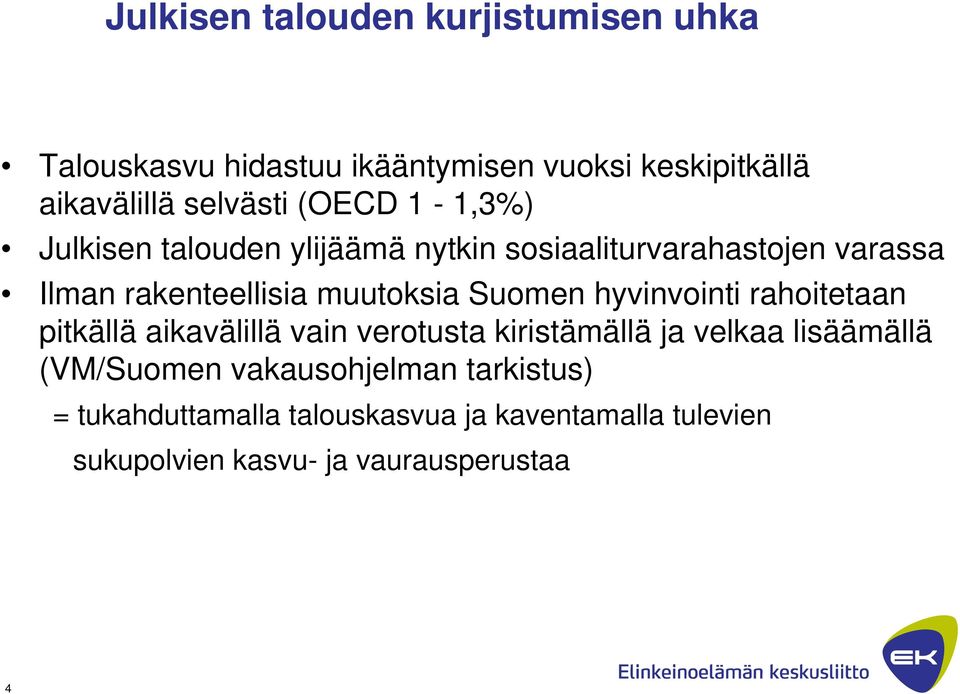 Suomen hyvinvointi rahoitetaan pitkällä aikavälillä vain verotusta kiristämällä ja velkaa lisäämällä (VM/Suomen