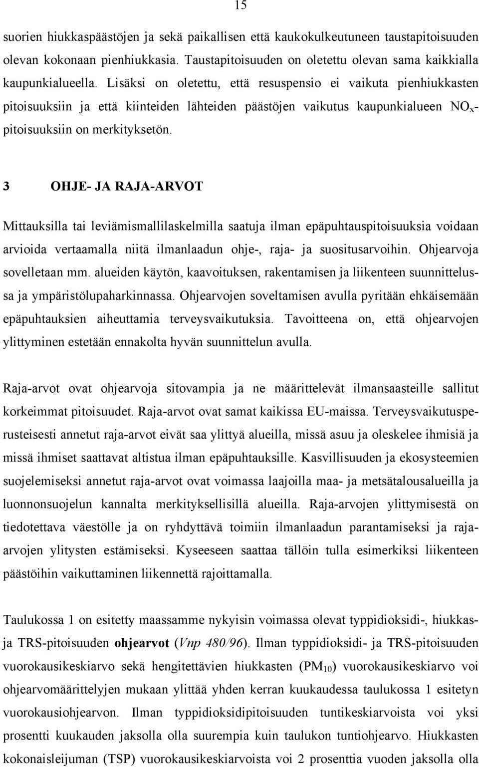 3 OHJE- JA RAJA-ARVOT Mittauksilla tai leviämismallilaskelmilla saatuja ilman epäpuhtauspitoisuuksia voidaan arvioida vertaamalla niitä ilmanlaadun ohje-, raja- ja suositusarvoihin.