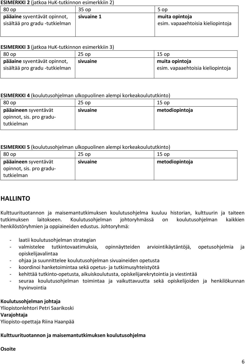 vapaaehtoisia kieliopintoja ESIMERKKI 4 (koulutusohjelman ulkopuolinen alempi korkeakoulututkinto) 80 op 25 op 15 op pääaineen syventävät opinnot, sis.