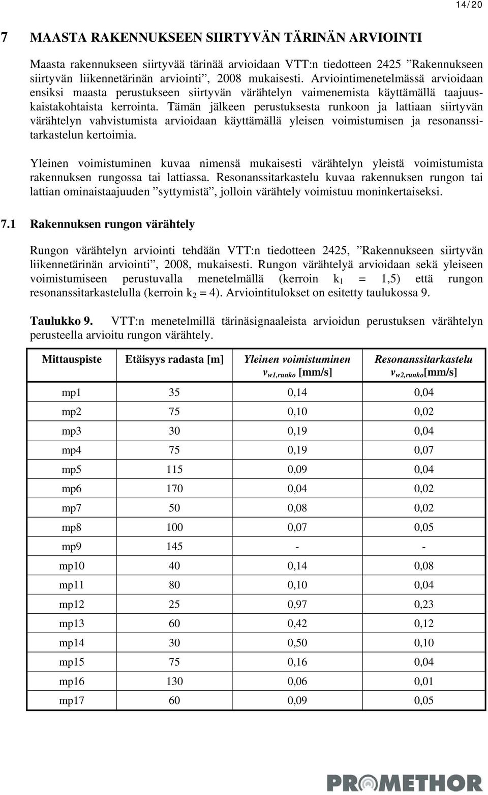 Tämän jälkeen perustuksesta runkoon ja lattiaan siirtyvän värähtelyn vahvistumista arvioidaan käyttämällä yleisen voimistumisen ja resonanssitarkastelun kertoimia.