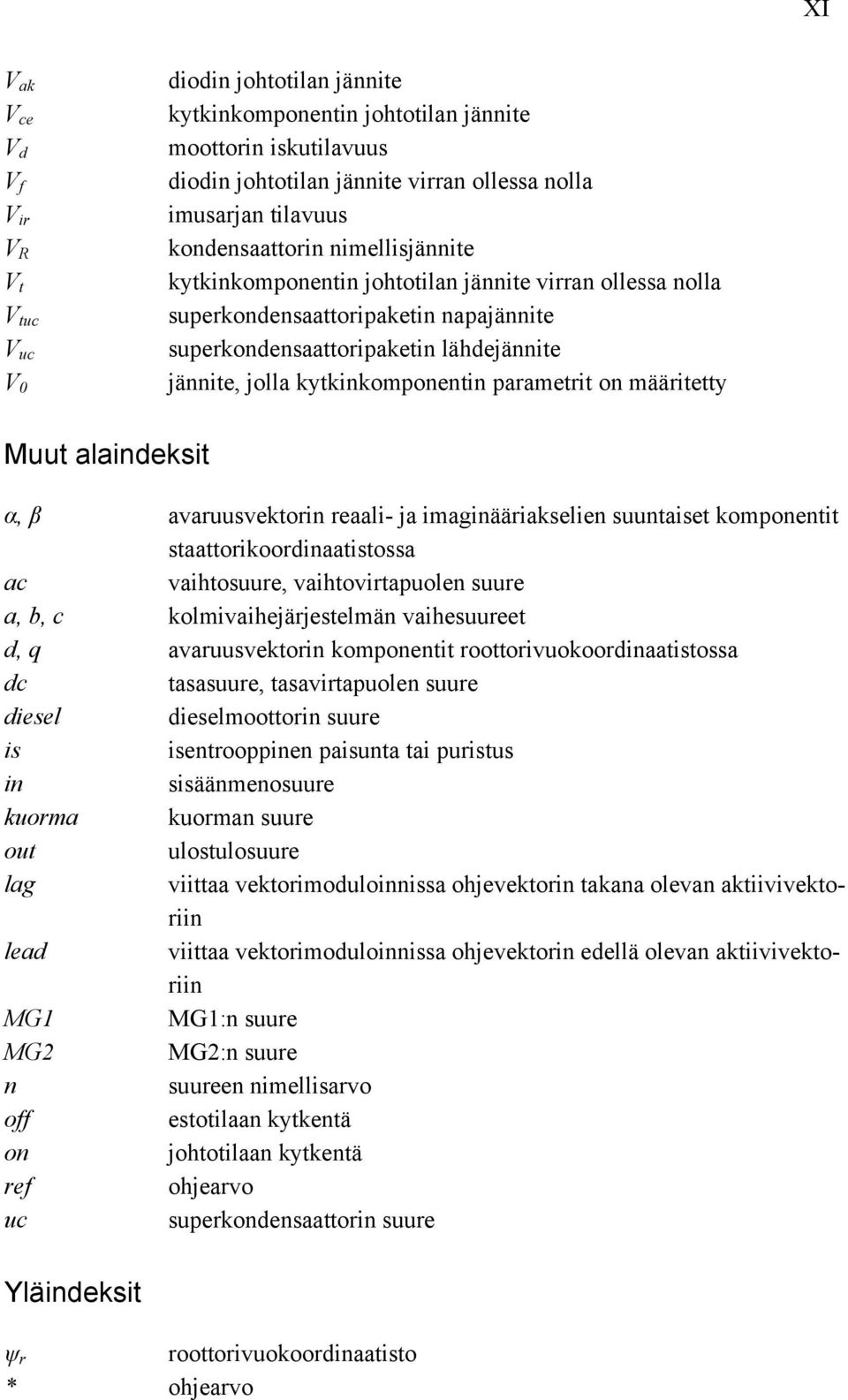 agnääakelen uuntaet koponentt taattokoodnaattoa ac vahtouue, vahtovtapuolen uue a, b, c kolvahejäjetelän vaheuueet d, q avauuvekton koponentt oottovuokoodnaattoa dc taauue, taavtapuolen uue deel