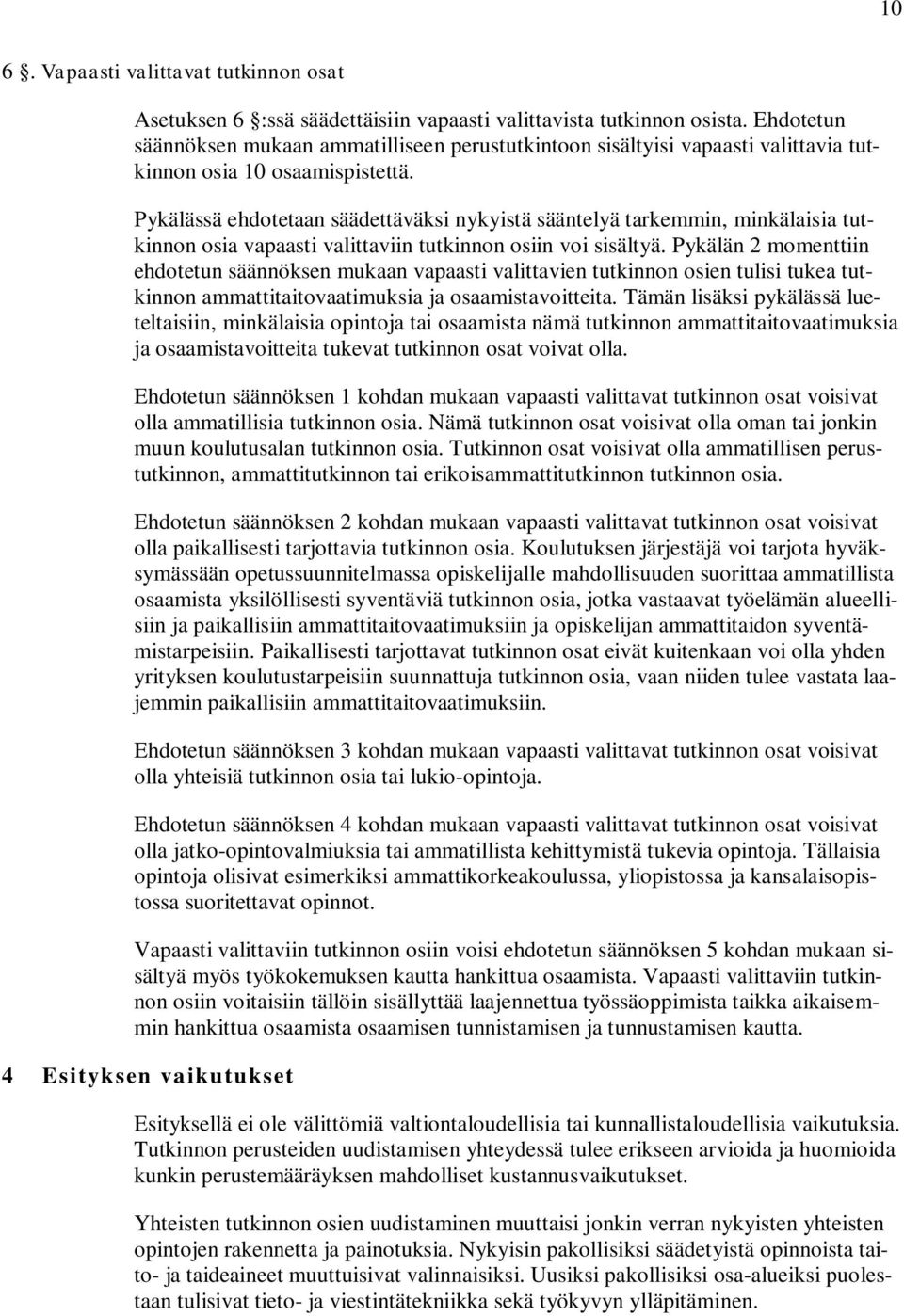 Pykälässä ehdotetaan säädettäväksi nykyistä sääntelyä tarkemmin, minkälaisia tutkinnon osia vapaasti valittaviin tutkinnon osiin voi sisältyä.