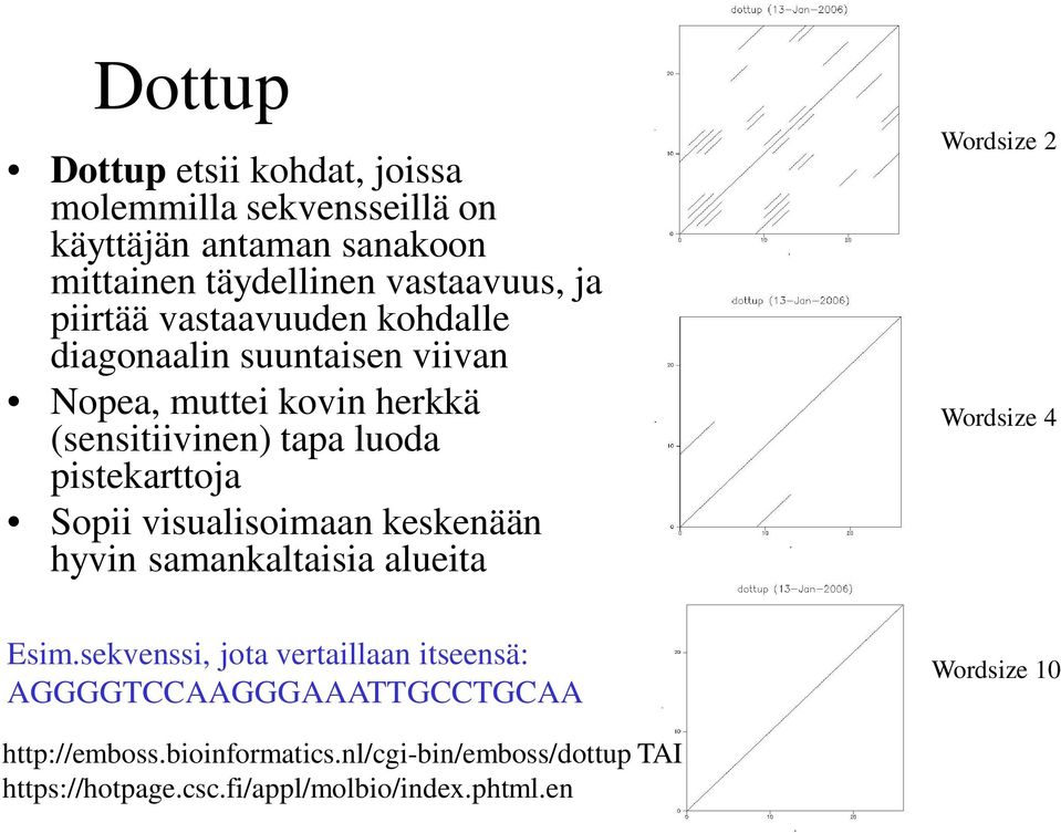 Sopii visualisoimaan keskenään hyvin samankaltaisia alueita Wordsize 2 Wordsize 4 Esim.