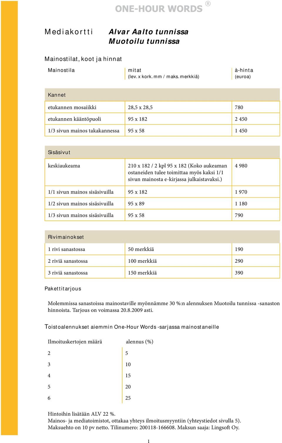 (Koko aukeaman ostaneiden tulee toimittaa myös kaksi 1/1 sivun mainosta e-kirjassa julkaistavaksi.