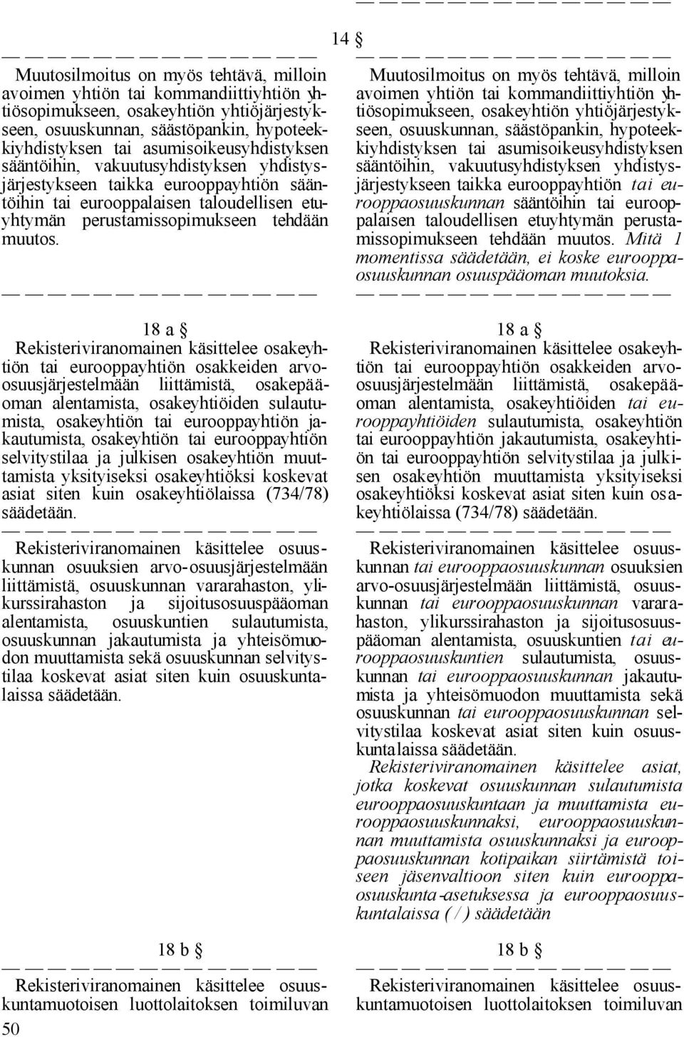 14  asumisoikeusyhdistyksen sääntöihin, vakuutusyhdistyksen yhdistysjärjestykseen taikka eurooppayhtiön tai eurooppaosuuskunnan sääntöihin tai eurooppalaisen taloudellisen etuyhtymän