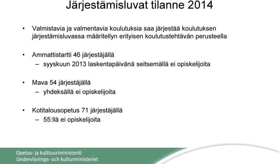 Ammattistartti 46 järjestäjällä syyskuun 2013 laskentapäivänä seitsemällä ei opiskelijoita