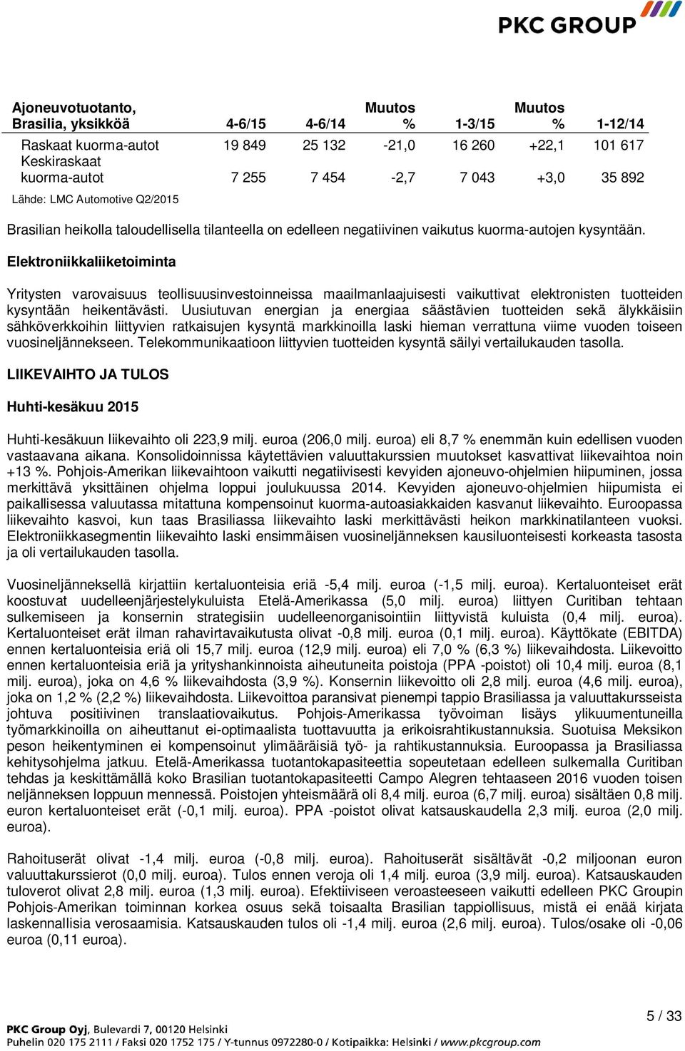 Elektroniikkaliiketoiminta Yritysten varovaisuus teollisuusinvestoinneissa maailmanlaajuisesti vaikuttivat elektronisten tuotteiden kysyntään heikentävästi.