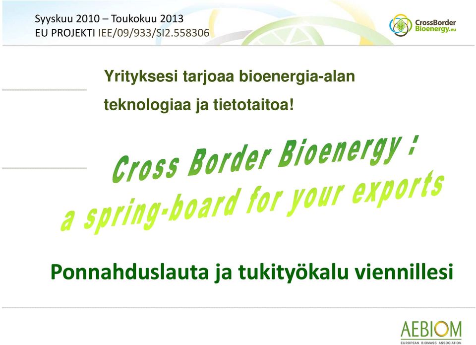 558306 Yrityksesi tarjoaa bioenergia-alan