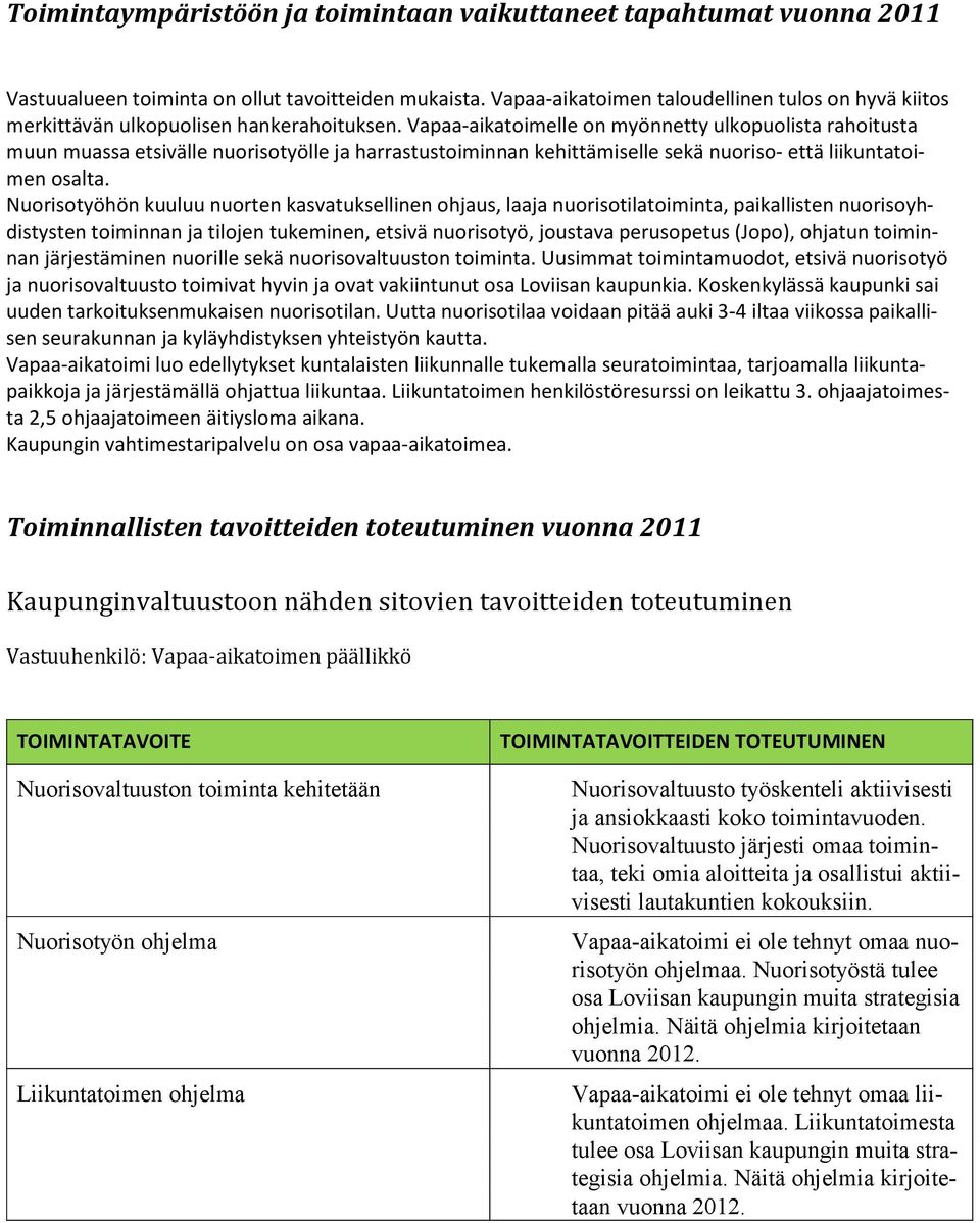 Vapaa-aikatoimelle on myönnetty ulkopuolista rahoitusta muun muassa etsivälle nuorisotyölle ja harrastustoiminnan kehittämiselle sekä nuoriso- että liikuntatoimen osalta.