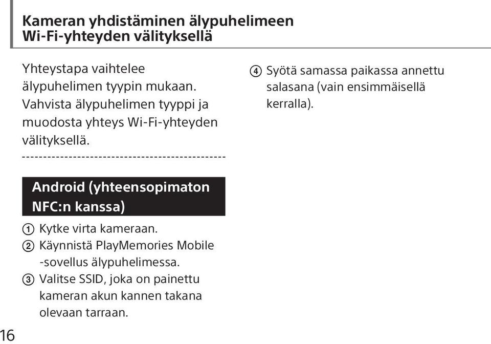 Syötä samassa paikassa annettu salasana (vain ensimmäisellä kerralla).