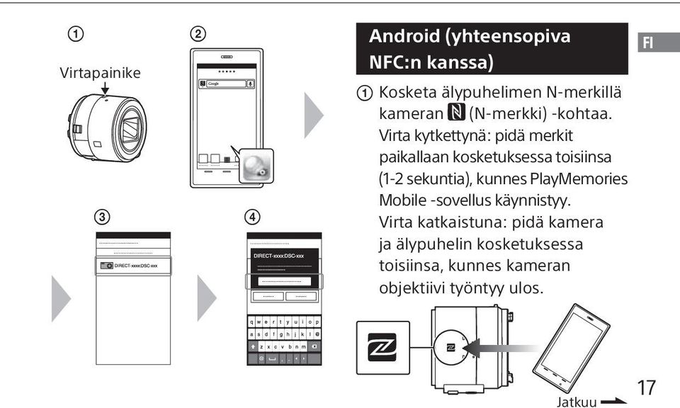 Virta kytkettynä: pidä merkit paikallaan kosketuksessa toisiinsa (1-2 sekuntia), kunnes