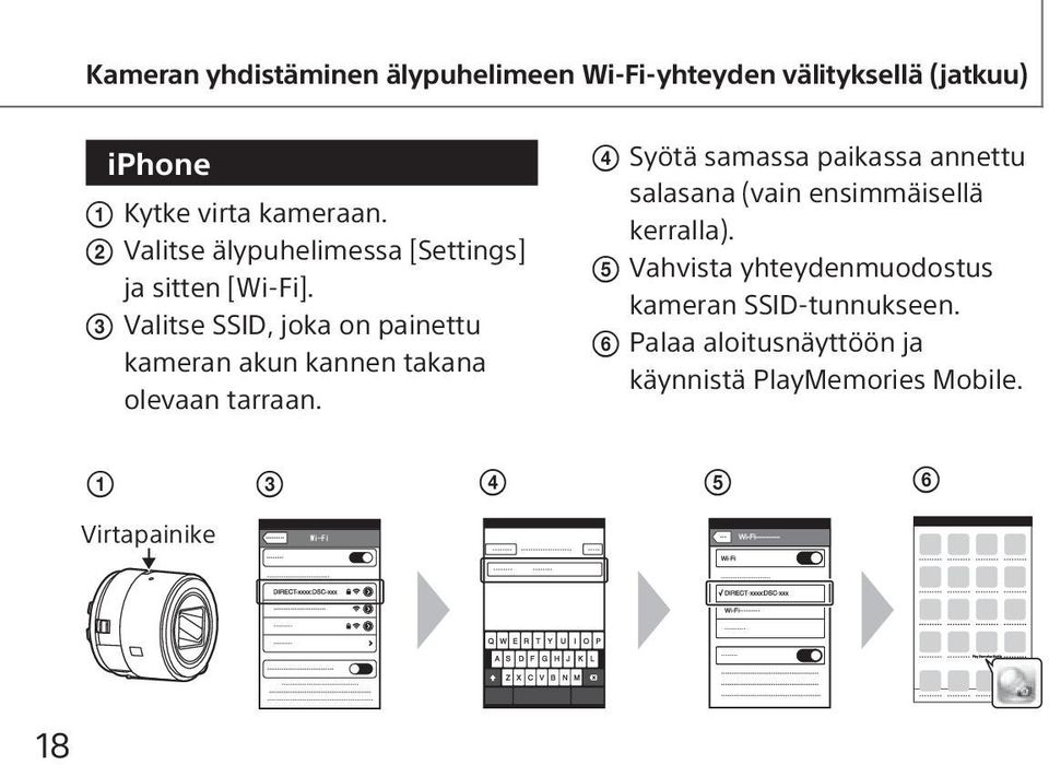 Valitse SSID, joka on painettu kameran akun kannen takana olevaan tarraan.
