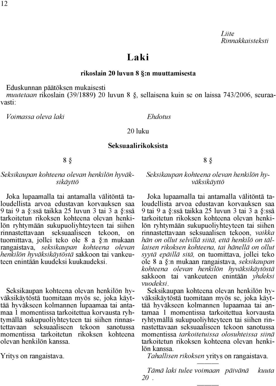 9 a :ssä taikka 25 luvun 3 tai 3 a :ssä tarkoitetun rikoksen kohteena olevan henkilön ryhtymään sukupuoliyhteyteen tai siihen rinnastettavaan seksuaaliseen tekoon, on tuomittava, jollei teko ole 8 a