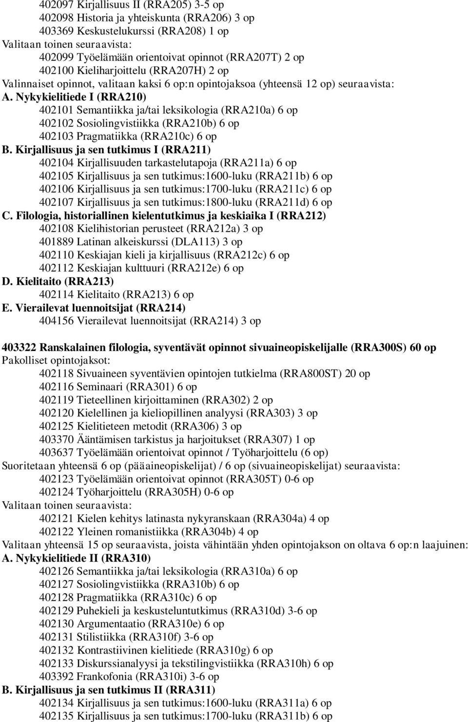 Kirjallisuus ja sen tutkimus I (RRA211) 402104 Kirjallisuuden tarkastelutapoja (RRA211a) 6 op 402105 Kirjallisuus ja sen tutkimus:1600-luku (RRA211b) 6 op 402106 Kirjallisuus ja sen