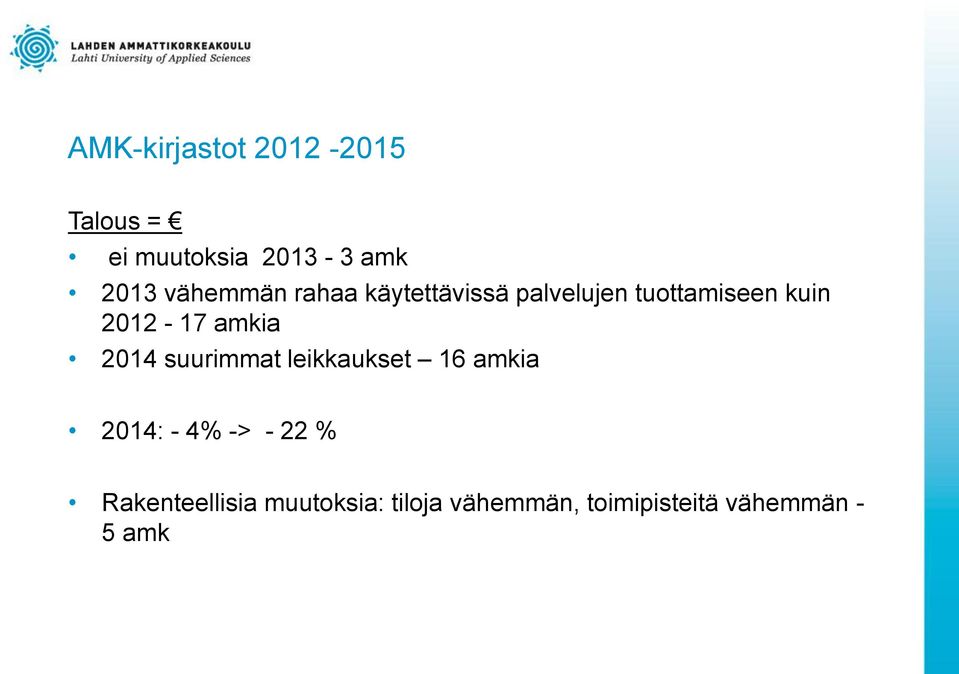 amkia 2014 suurimmat leikkaukset 16 amkia 2014: - 4% -> - 22 %