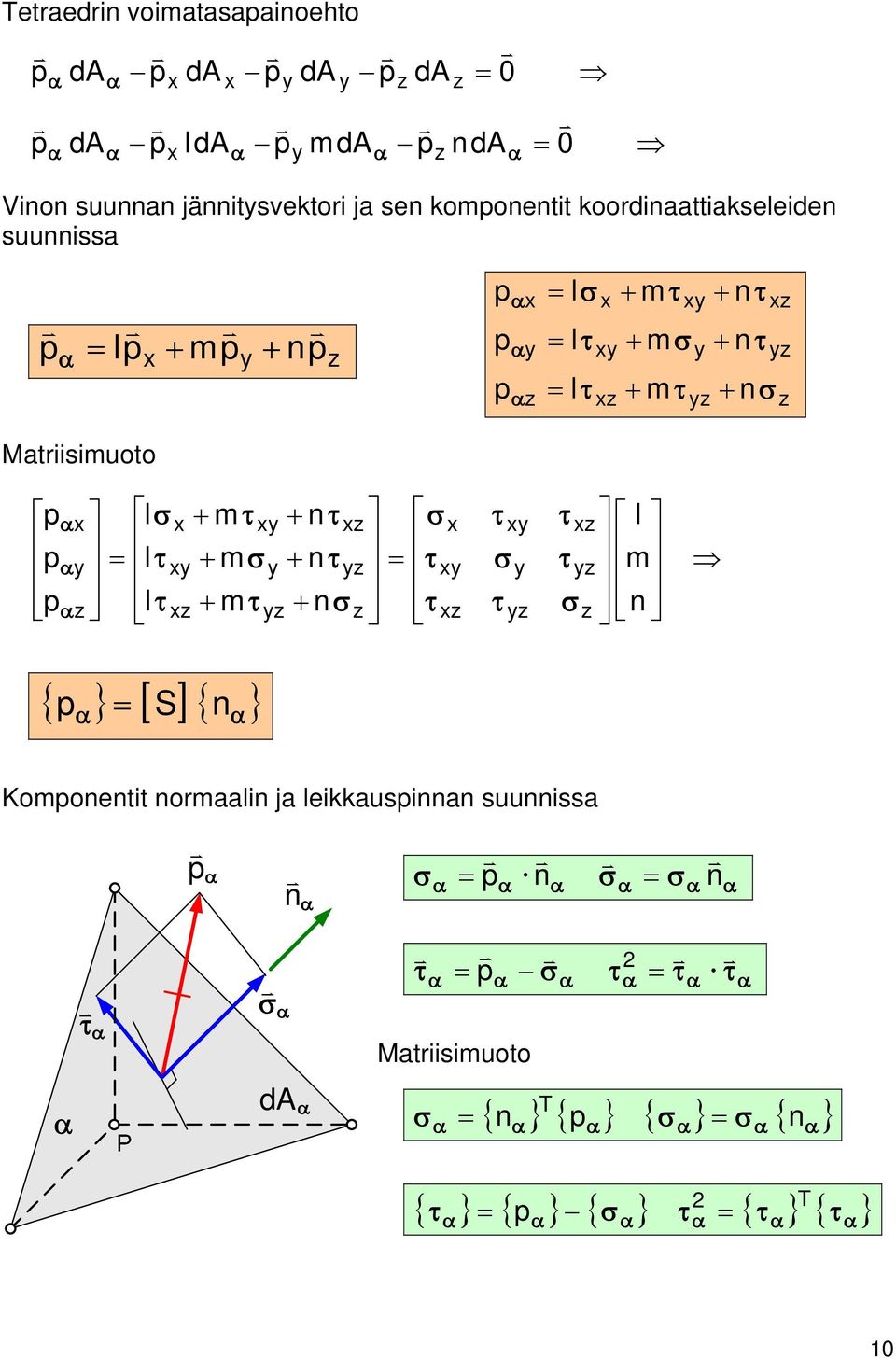 Matriisimuoto m l m l m l m l { } [ ]{ } S Komoetit ormaali