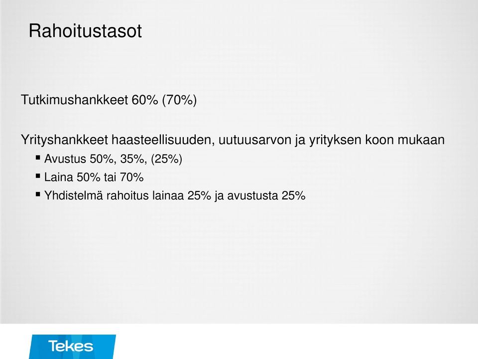 yrityksen koon mukaan Avustus 50%, 35%, (25%)