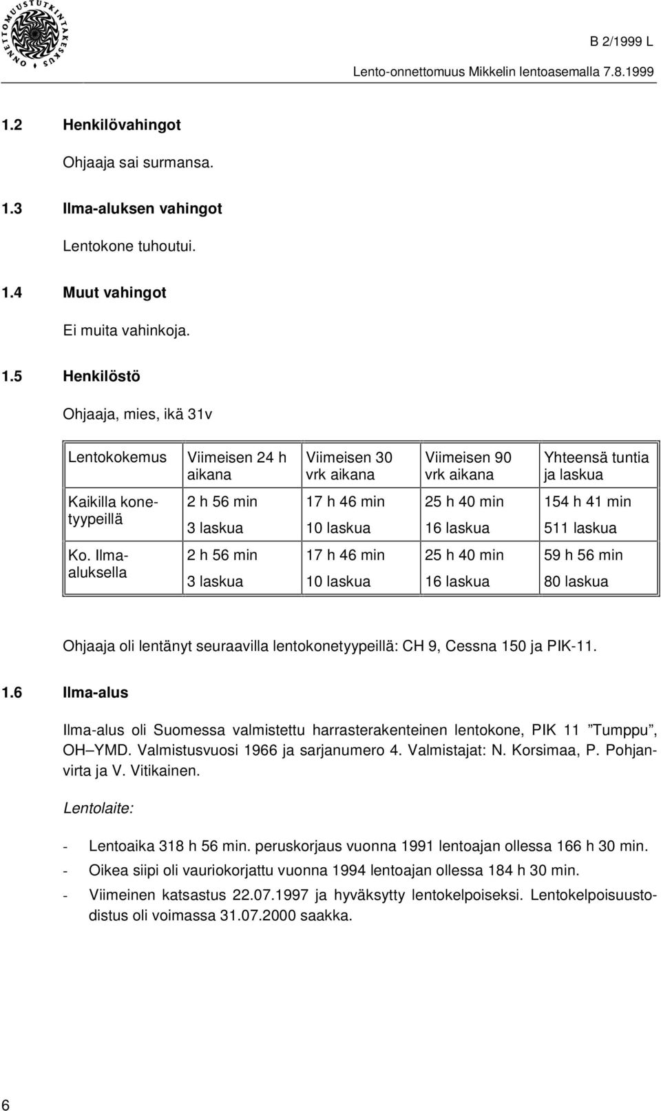 4 Muut vahingot Ei muita vahinkoja. 1.