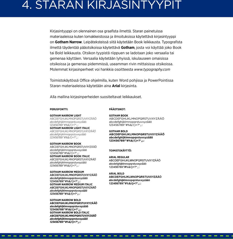 Otsikon tyypistä riippuen se ladotaan joko versaalia tai gemenaa käyttäen. Versaalia käytetään lyhyissä, iskulauseen omaisissa otsikoissa ja gemenaa pidemmissä, useamman rivin mittaisissa otsikoissa.