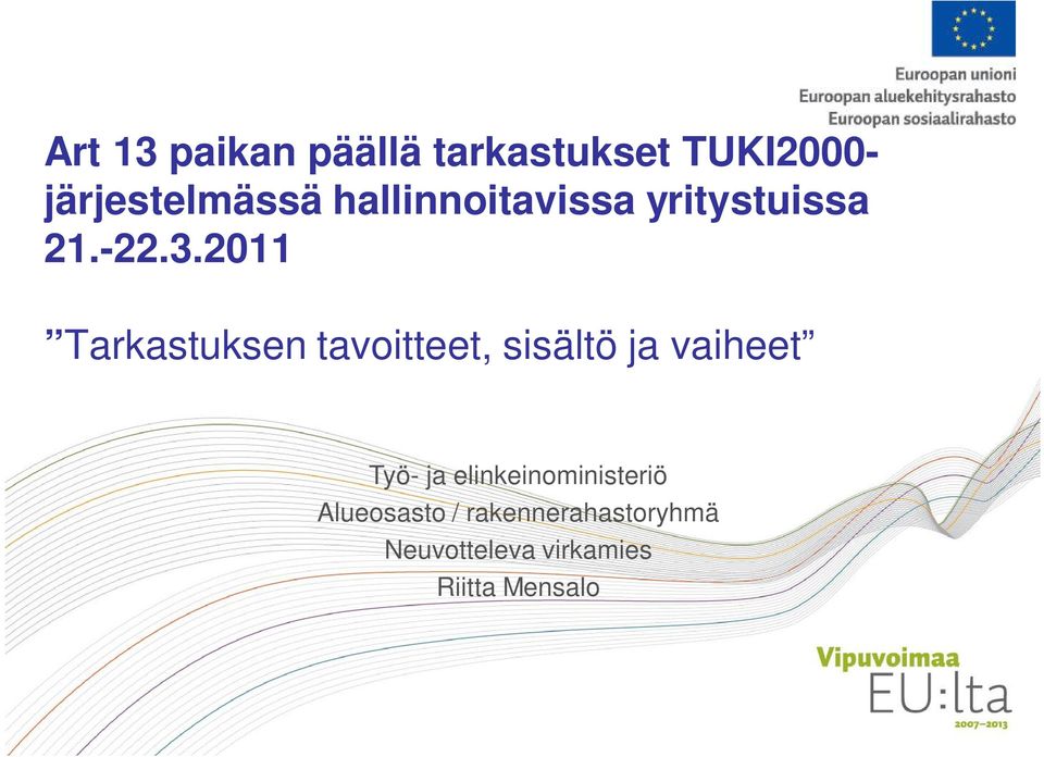 2011 Tarkastuksen tavoitteet, sisältö ja vaiheet Työ- ja