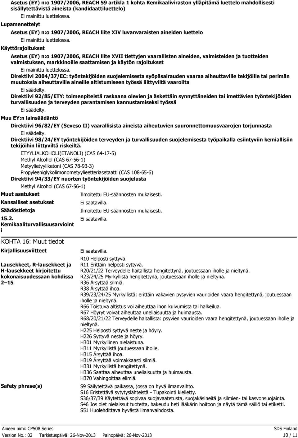 saattamisen ja käytön rajoitukset Direktiivi 2004/37/EC: työntekijöiden suojelemisesta syöpäsairauden vaaraa aiheuttaville tekijöille tai perimän muutoksia aiheuttaville aineille altistumiseen työssä