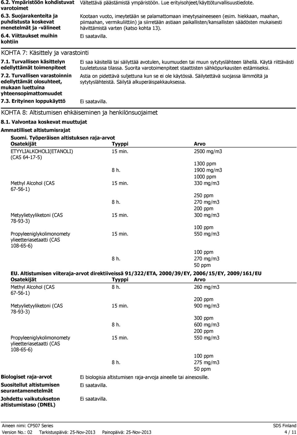 hiekkaan, maahan, piimaahan, vermikuliittiin) ja siirretään astiaan paikallisten/kansallisten säädösten mukaisesti hävittämistä varten (katso kohta 13