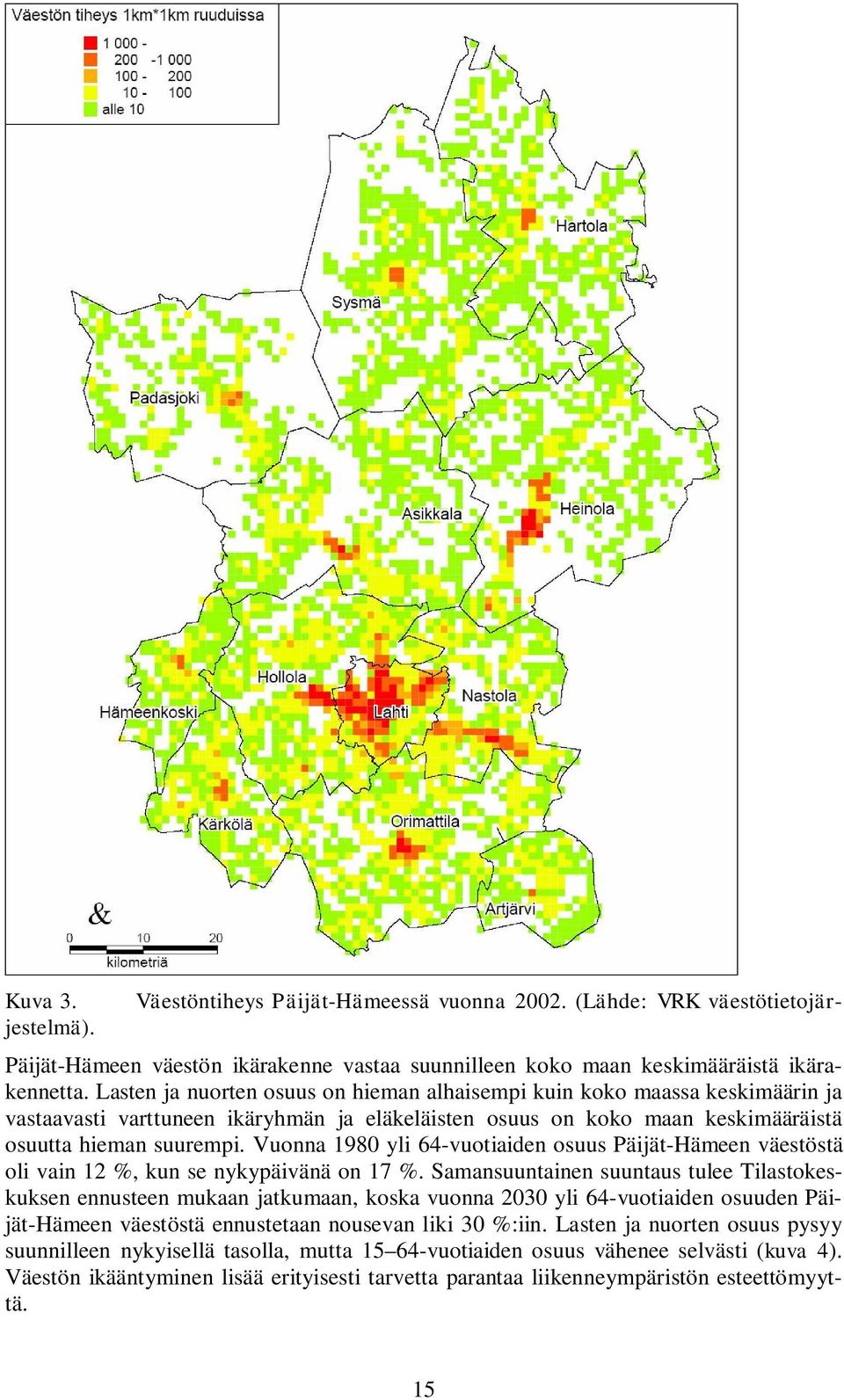 Vuonna 1980 yli 64-vuotiaiden osuus Päijät-Hämeen väestöstä oli vain 12 %, kun se nykypäivänä on 17 %.