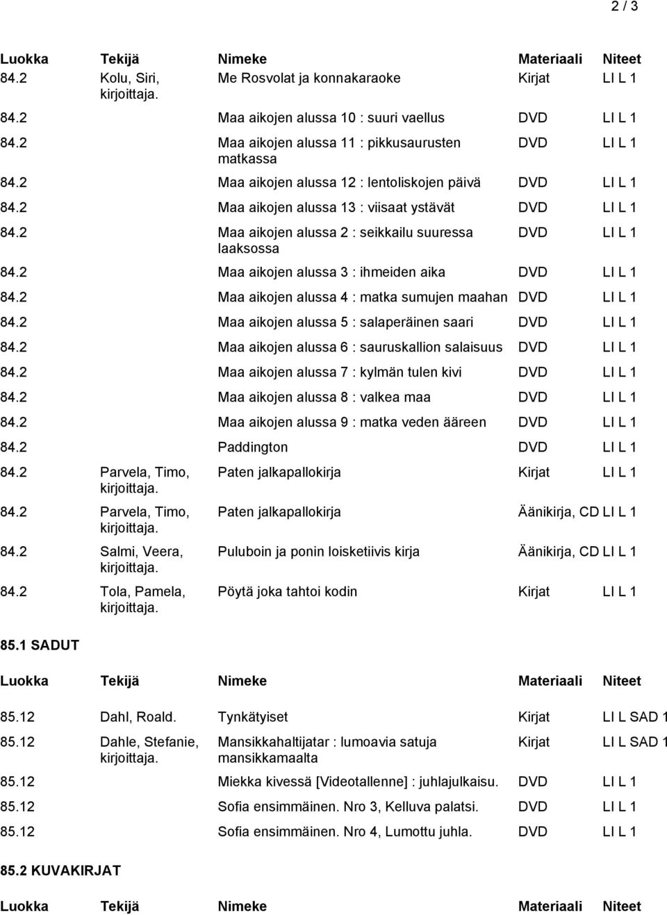 2 Maa aikojen alussa 3 : ihmeiden aika DVD LI L 1 84.2 Maa aikojen alussa 4 : matka sumujen maahan DVD LI L 1 84.2 Maa aikojen alussa 5 : salaperäinen saari DVD LI L 1 84.