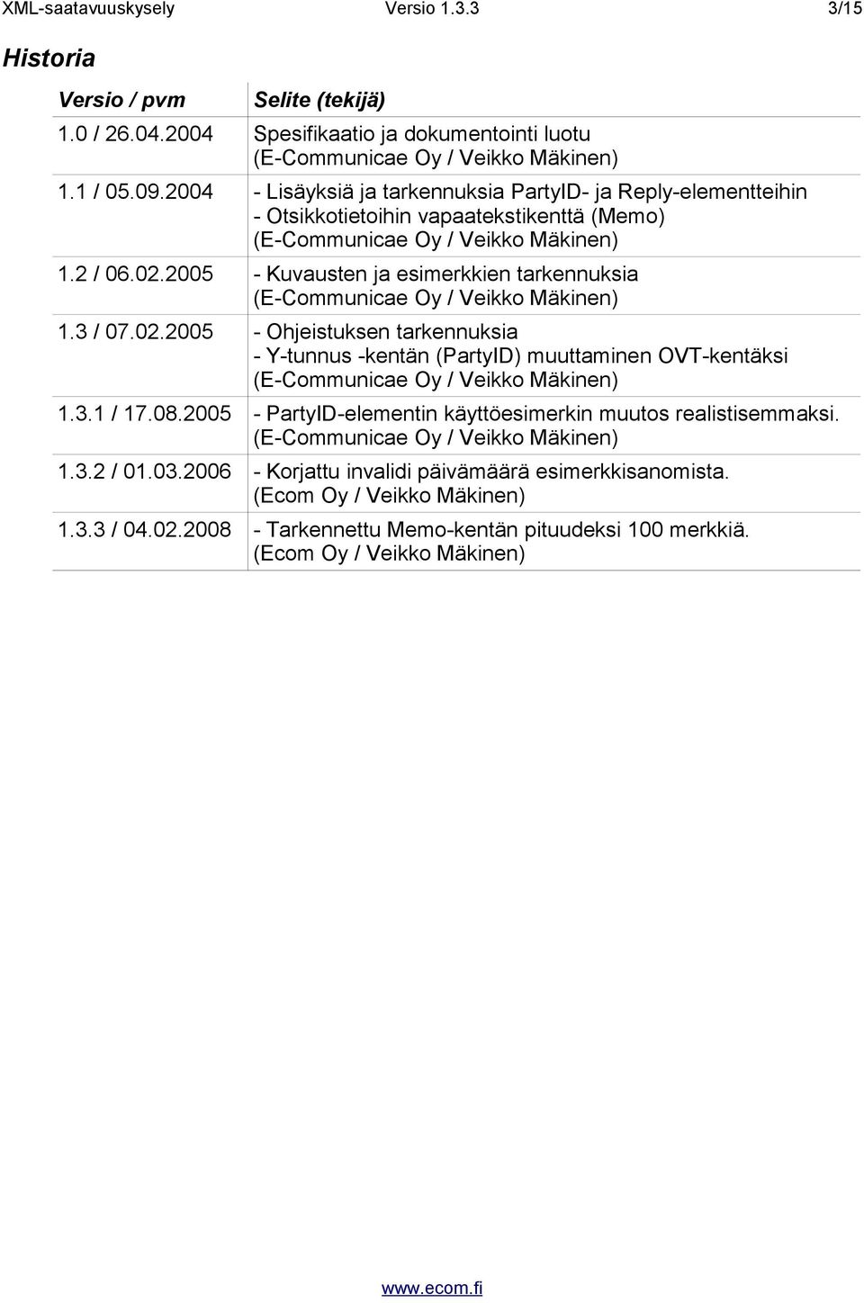 2005 - ten ja esimerkkien tarkennuksia (E-Communicae Oy / Veikko Mäkinen) 1.3 / 07.02.