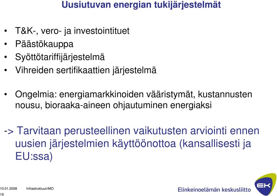 energiamarkkinoiden vääristymät, kustannusten nousu, bioraaka-aineen ohjautuminen