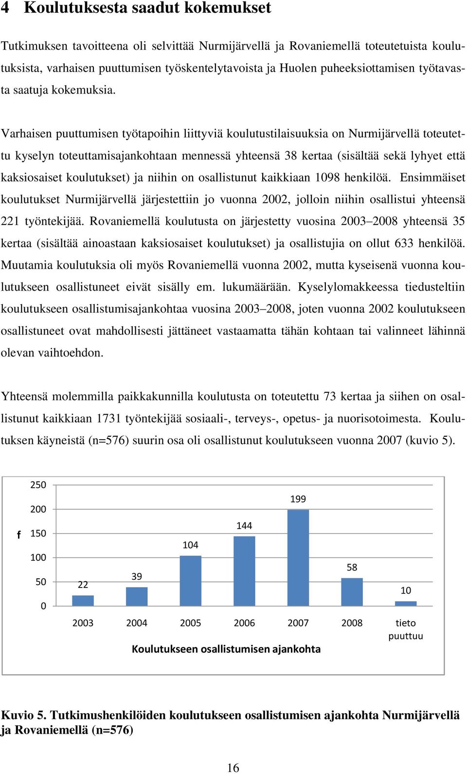 Varhaisen puuttumisen työtapoihin liittyviä koulutustilaisuuksia on Nurmijärvellä toteutettu kyselyn toteuttamisajankohtaan mennessä yhteensä 38 kertaa (sisältää sekä lyhyet että kaksiosaiset