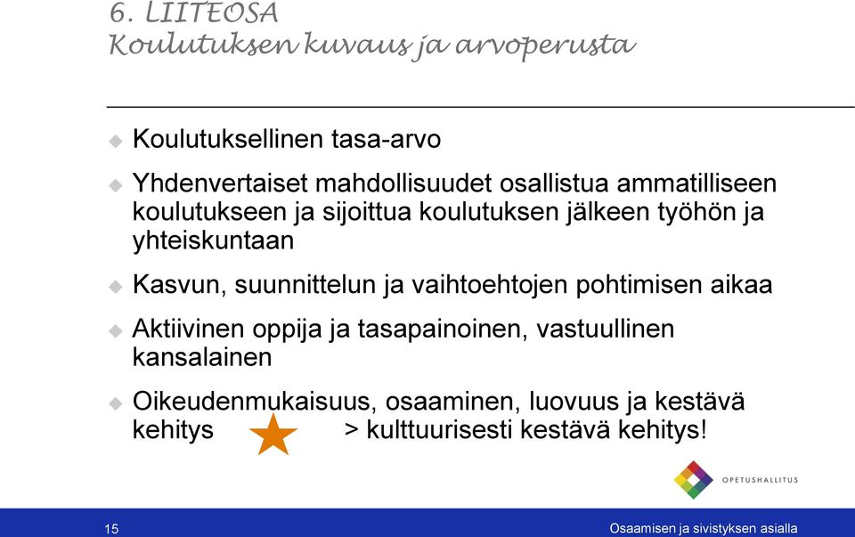 suunnittelun ja vaihtoehtojen pohtimisen aikaa Aktiivinen oppija ja tasapainoinen, vastuullinen kansalainen