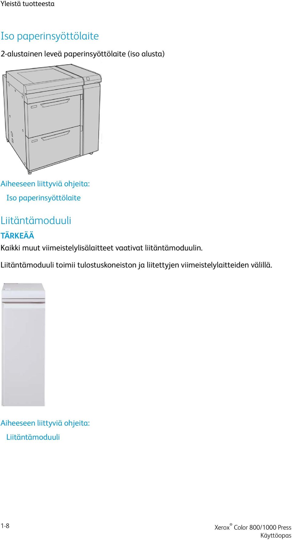 muut viimeistelylisälaitteet vaativat liitäntämoduulin.