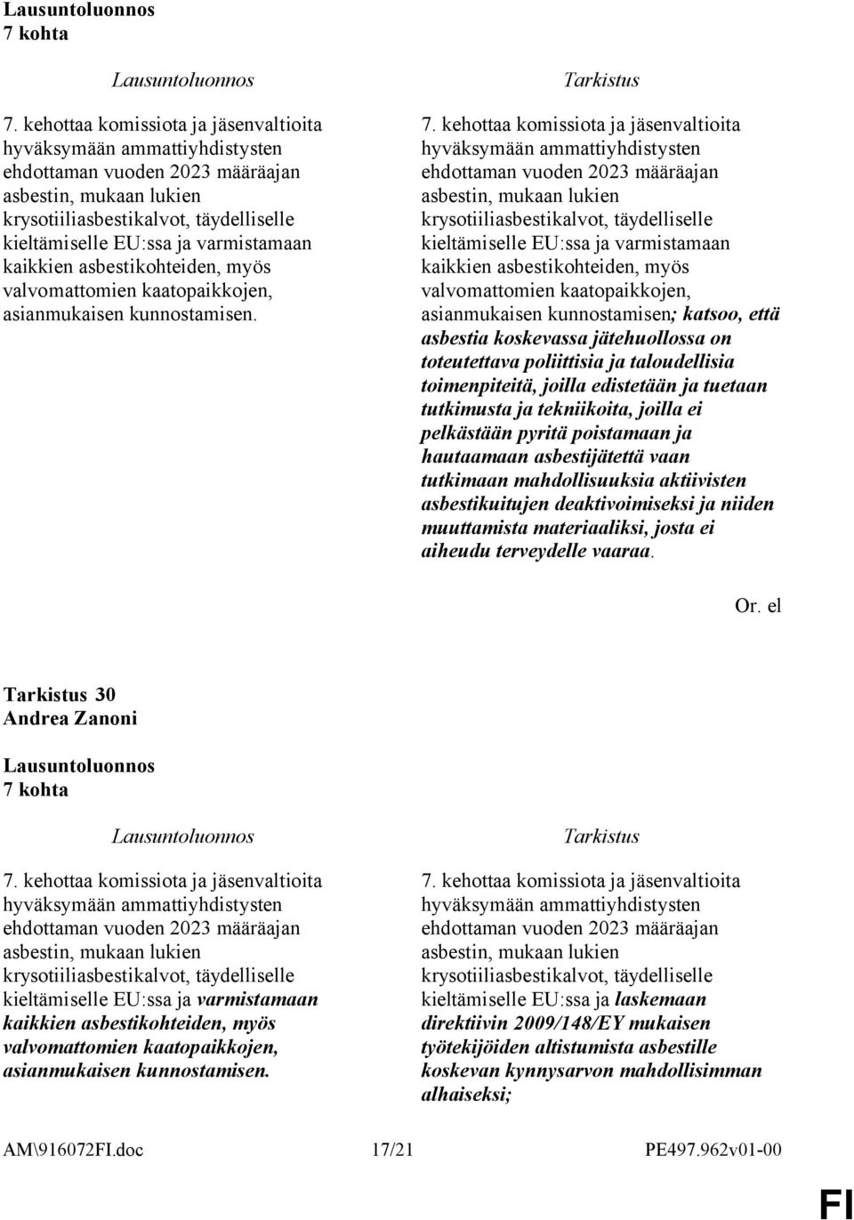 varmistamaan kaikkien asbestikohteiden, myös valvomattomien kaatopaikkojen, asianmukaisen kunnostamisen. 7.