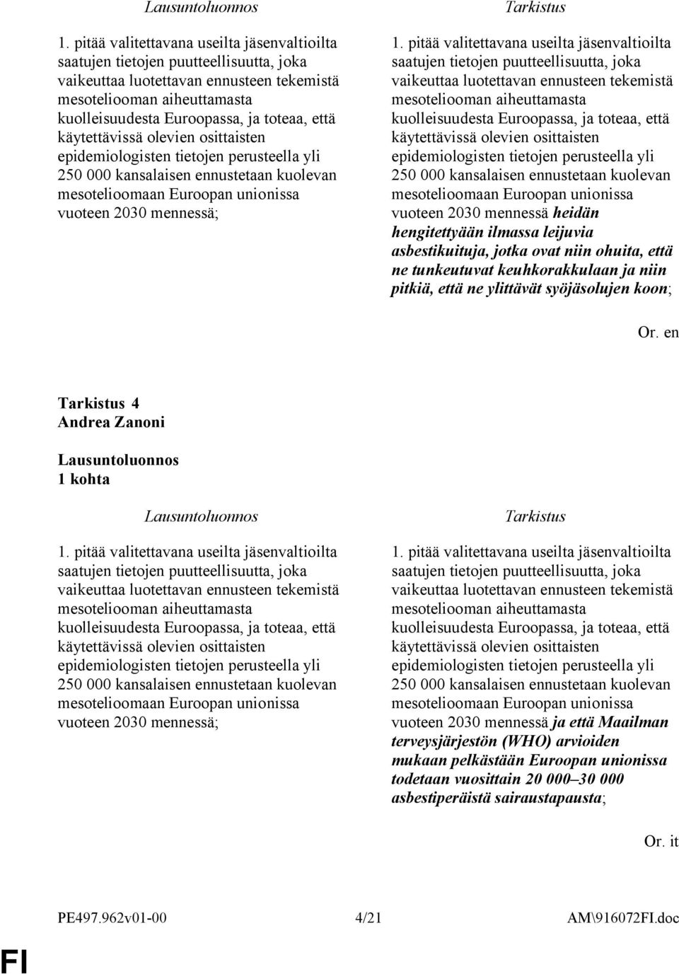olevien osittaisten epidemiologisten tietojen perusteella yli 250 000 kansalaisen ennustetaan kuolevan mesotelioomaan Euroopan unionissa vuoteen 2030 mennessä heidän hengitettyään ilmassa leijuvia